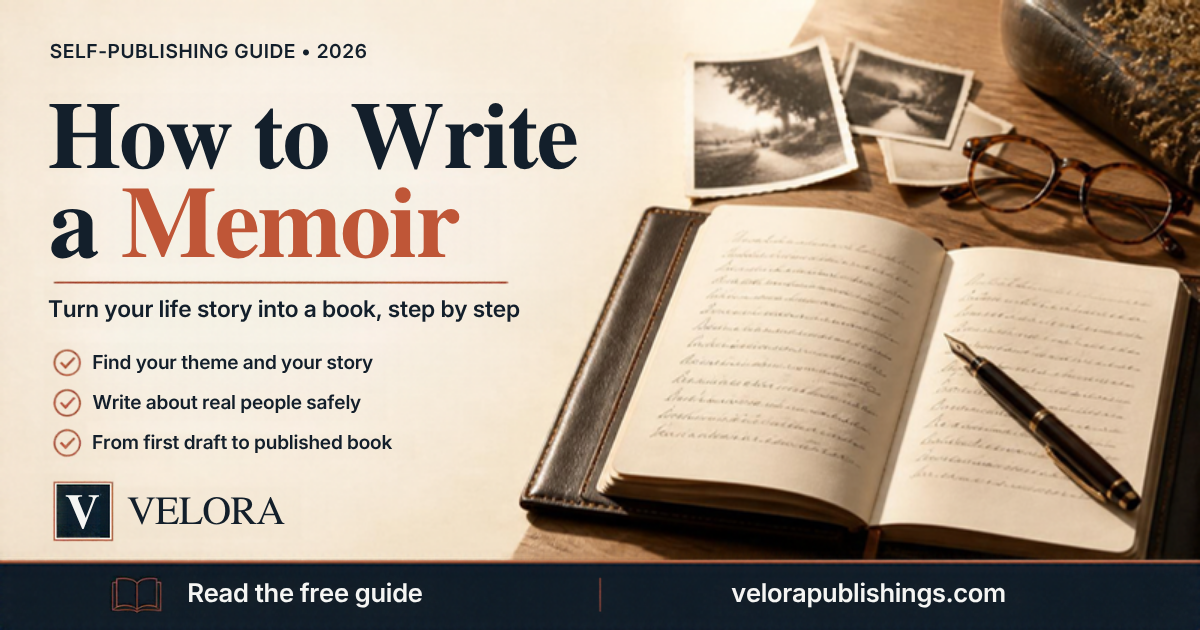 How to write a memoir: an open journal, vintage photos, reading glasses and a fountain pen, with steps to turn your life story into a book