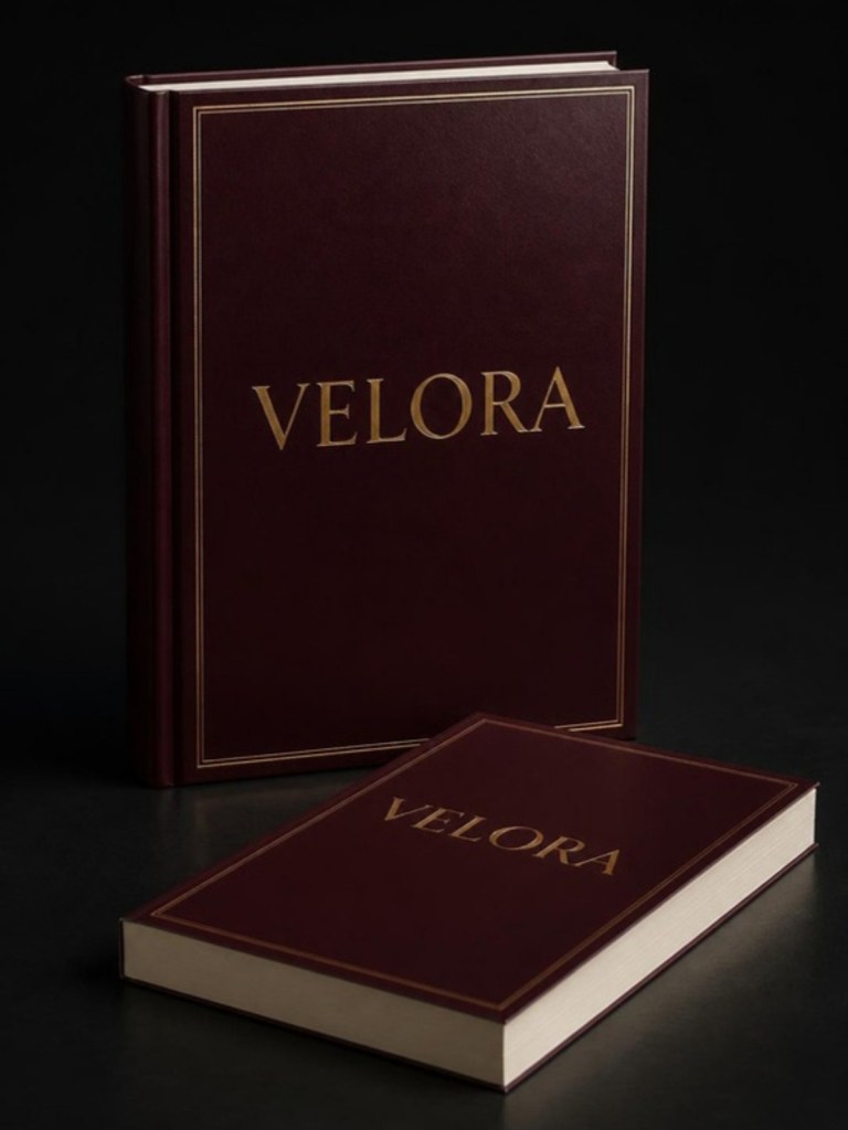Realistic 3D book mockup of a burgundy hardcover and paperback with gold foil title